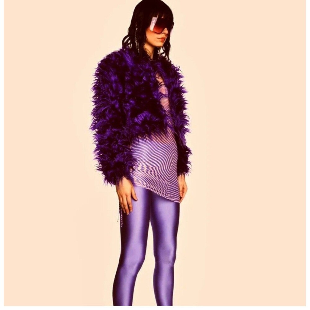 Faux Fur Lavender Purple Acrylic Glam Jacket Pop Star Small Formal Women’s S C14